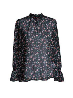 Soaked in Luxury Sheer Top Black Floral Vamp Romance Victorian Steampunk Ruffle